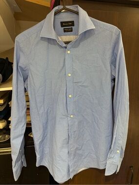 Massimo Dutti Light Blue Microdot Dress Shirt
